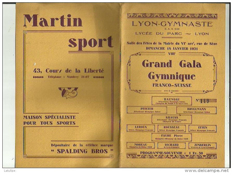 LYON _GYMNASTE  S A G _VIIIe Grand Gala Gymnique FRANCO_SUISSE _11 CHAMPIONS SELECTIONNE_Le 18 Janvier1931 - Gymnastique