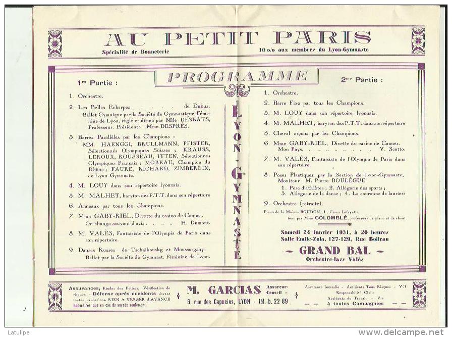 LYON _GYMNASTE  S A G _VIIIe Grand Gala Gymnique FRANCO_SUISSE _11 CHAMPIONS SELECTIONNE_Le 18 Janvier1931