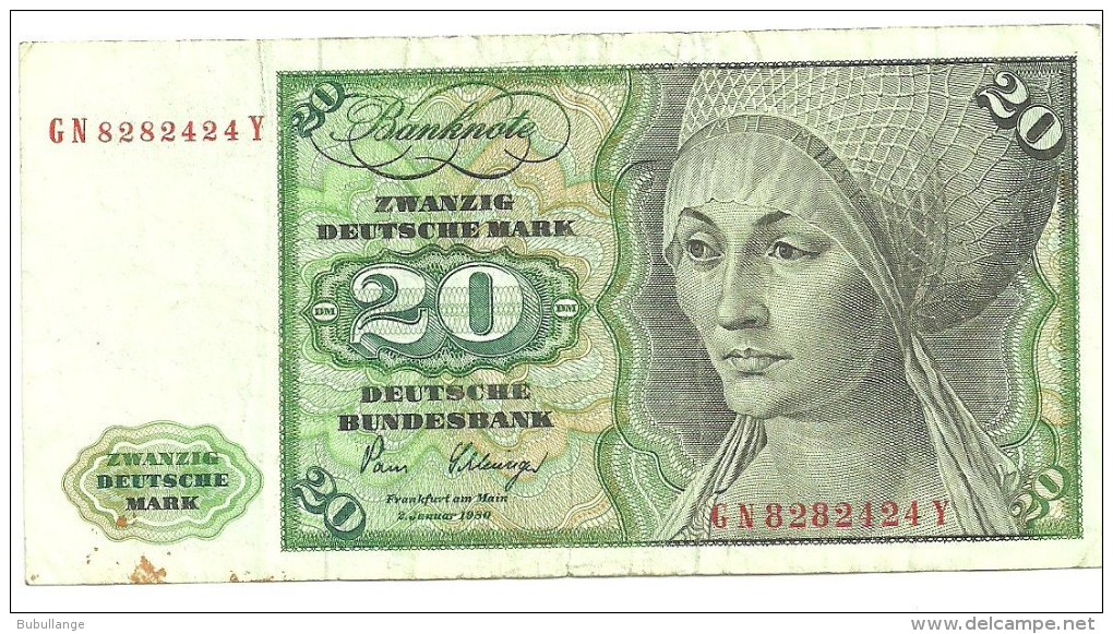Billet 20 Deutsche Mark 2 Janvier 1980 Alphabet GN - 20 Deutsche Mark