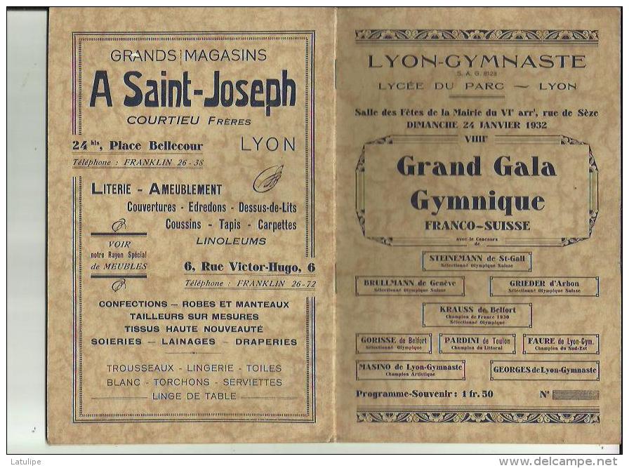 LYON _GYMNASTE  S A G _VIIIIe Grand Gala Gymnique FRANCO_SUISSE _9 CHAMPIONS SELECTIONNE_Le 24 Janvier1932 - Gymnastique