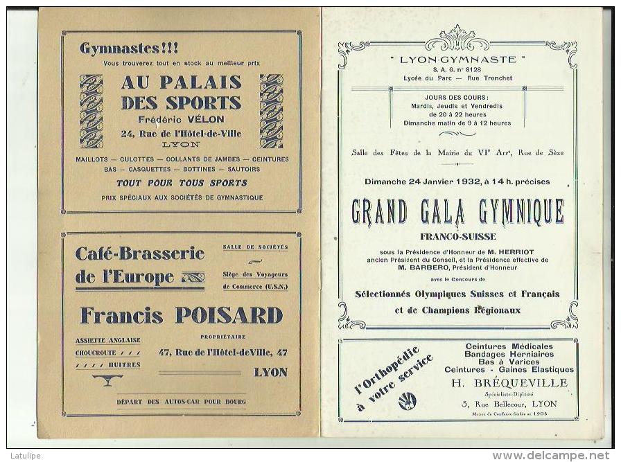 LYON _GYMNASTE  S A G _VIIIIe Grand Gala Gymnique FRANCO_SUISSE _9 CHAMPIONS SELECTIONNE_Le 24 Janvier1932 - Gymnastics