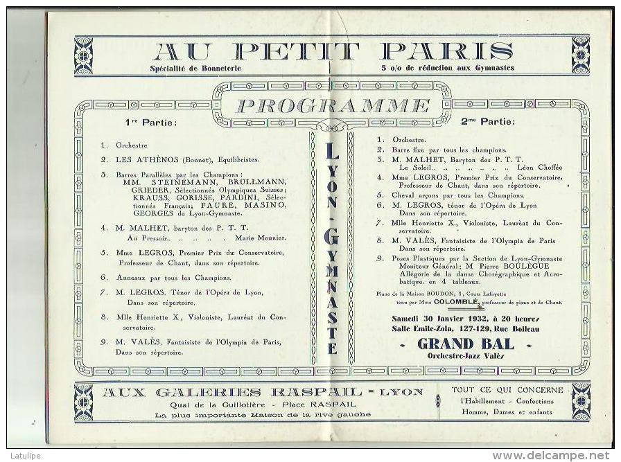 LYON _GYMNASTE  S A G _VIIIIe Grand Gala Gymnique FRANCO_SUISSE _9 CHAMPIONS SELECTIONNE_Le 24 Janvier1932