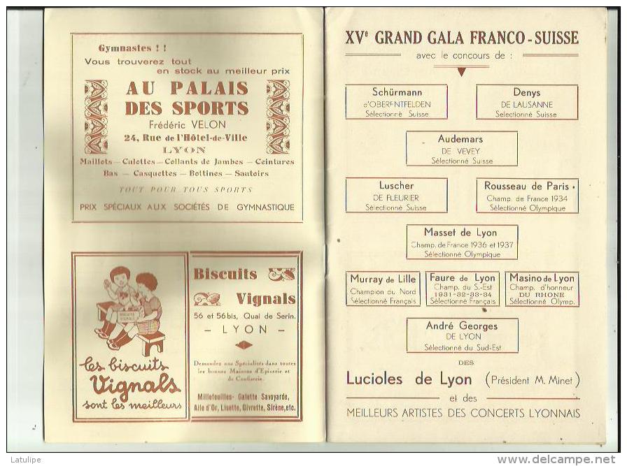 PROGRAMME _LYON _GYMNASTE  S A G _XVe Grand Gala Gymnique FRANCO_SUISSE _Le 16 Janvier 1938 A LYON 69 - Ginnastica