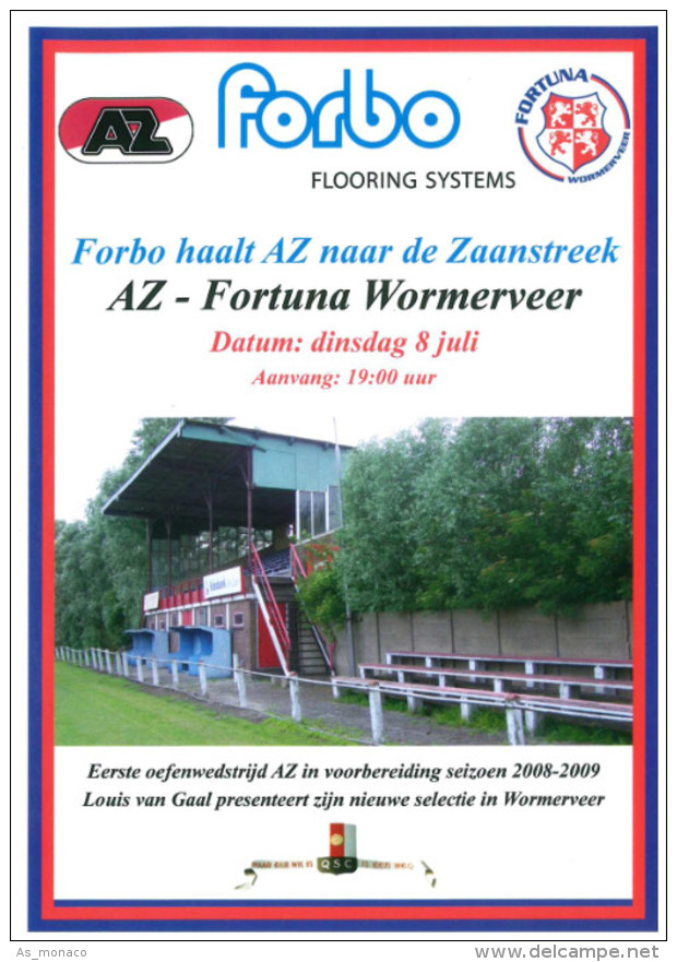 Programme Football 2008 2009 : Fortuna Wormerveer V AZ Alkmaar (Holland) Friendly - Books