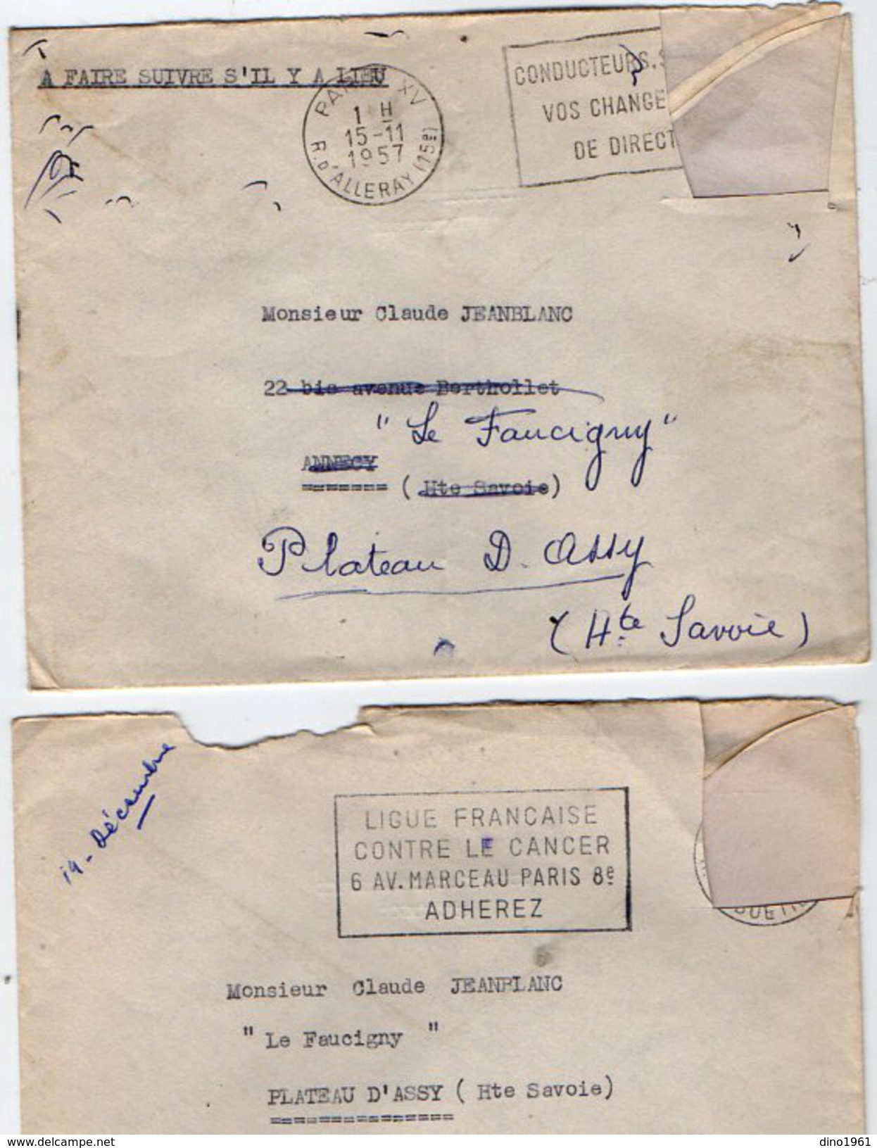 VP5646 - 8 Lettres De Mme J.LAVILLONNIERE à PARIS Pour Mr C. JEANBLANC Au Plateau D'ASSY ( Haute Savoie ) Récit - Collections