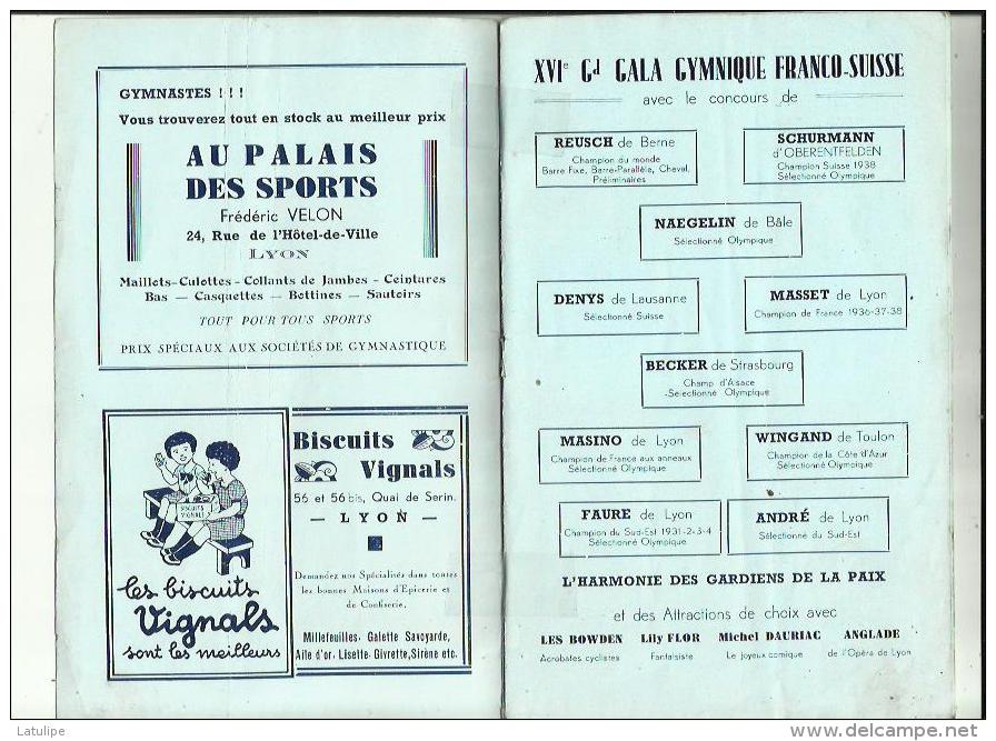 LYON _GYMNASTE  S A G _XVIe Grand Gala Gymnique FRANCO_SUISSE _10 CHAMPIONS SELECTIONNE_Le 22 Janvier1939 - Gymnastik