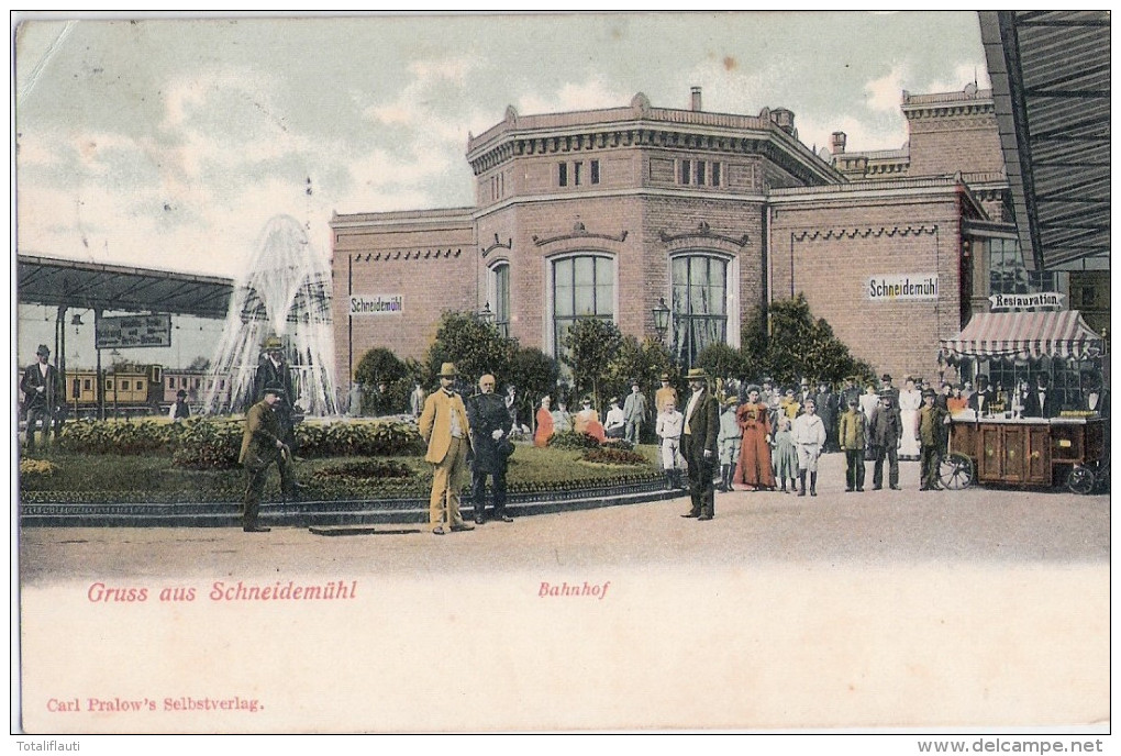 Gruss Aus SCHNEIDEMÜHL Bahnhof Belebt Fahrbares Büffet Pila 7.7.1906 Gelaufen - Westpreussen