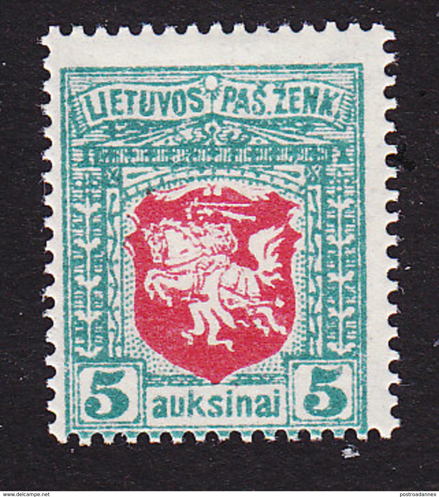 Lithuania, Scott #49?, Mint Hinged, The White Knight Vlytis. Issued 1919 - Lithuania