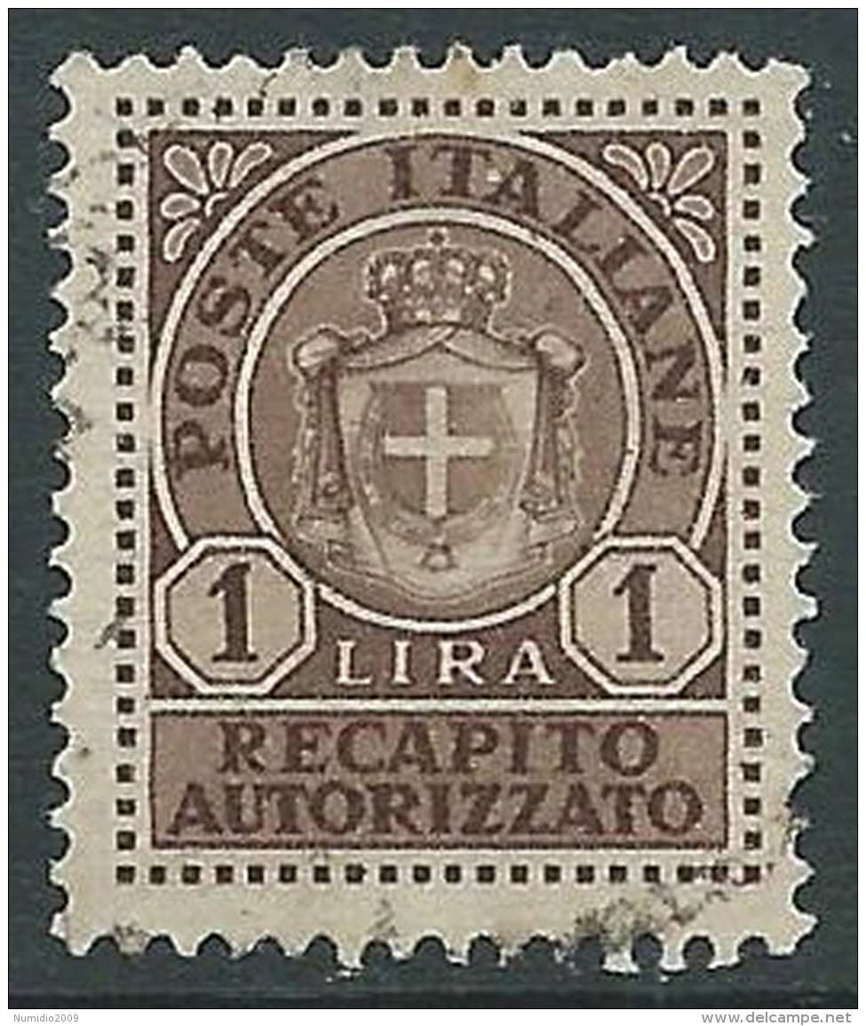 1946 LUOGOTENENZA USATO RECAPITO AUTORIZZATO 1 LIRA - R3-6 - Autorisierter Privatdienst