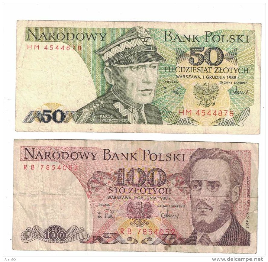 Poland Lot Of 2 Banknotes Currency, #142c 50 Zloty 1988, #143e 100 Zloty 1988 Issues - Polen