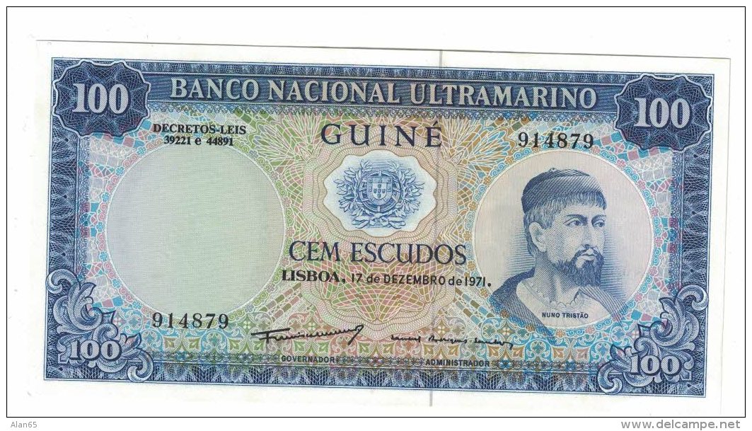 Portugese Guine (now Gunea-Bissau) #45 100 Escudos 1971 Issue Banknote Currency - Guinea–Bissau