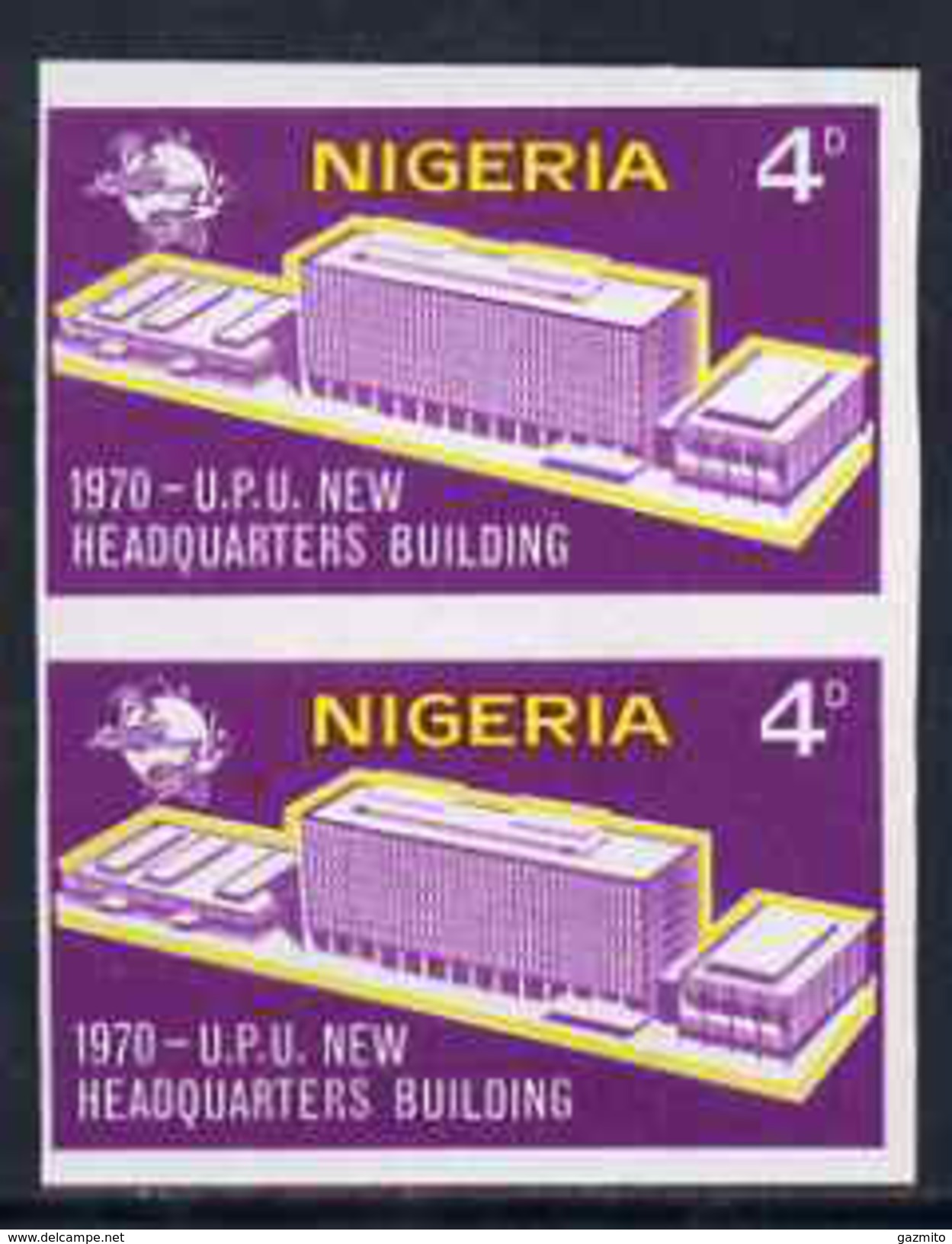 Nigeria 1970, New UPU Headquarters Building 4d Imperf Pair, Unmounted Mint But Slight Wrinkles - UPU (Union Postale Universelle)