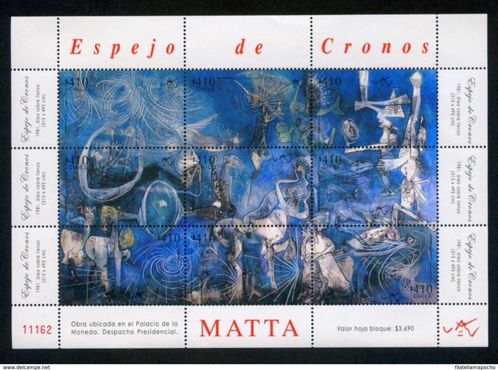 CHILE ESTAMPILLA 2008; &ldquo;ESPEJO DE CRONOS&rdquo;. - Chile