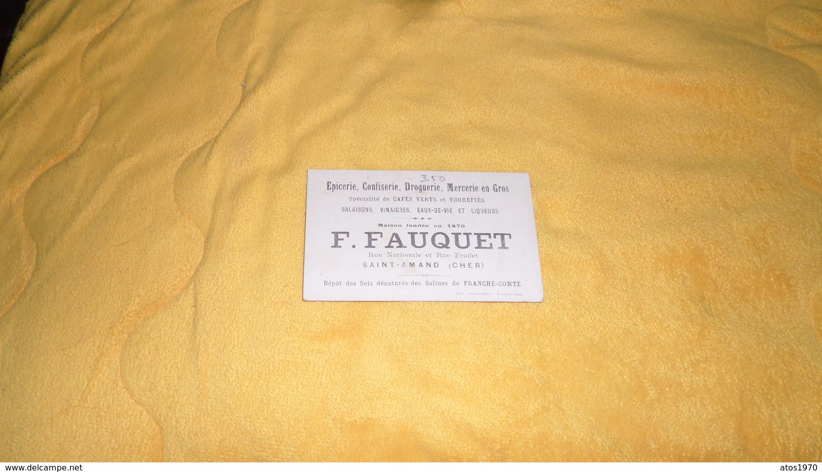 CHROMO OU IMAGE ANCIENNE DATE ?. / F. FAUQUET EPICERIE CONFISERIE SAINT AMAND CHER. / SE MORDRE LES DOIGTS - Vendroux