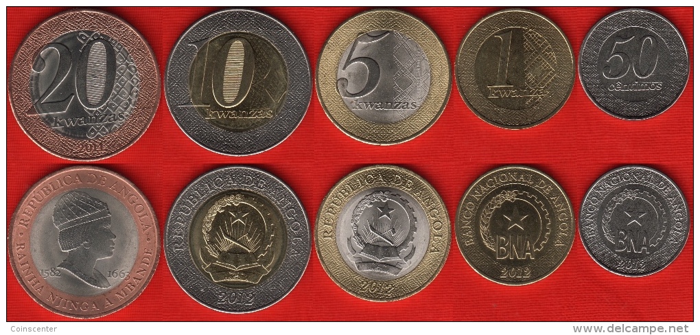 Angola Set Of 5 Coins: 50 Centimos - 20 Kwanzas 2012-2014 UNC - Angola