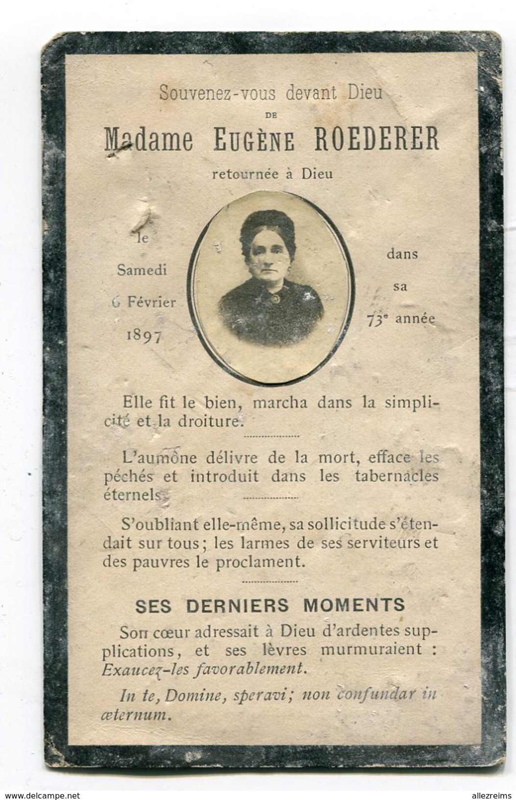 Avis De Décès : Mme Eugène   ROEDERER  Décès Le 6 Février 1897    VOIR DESCRIPTIF  §§§§§§ - Esquela