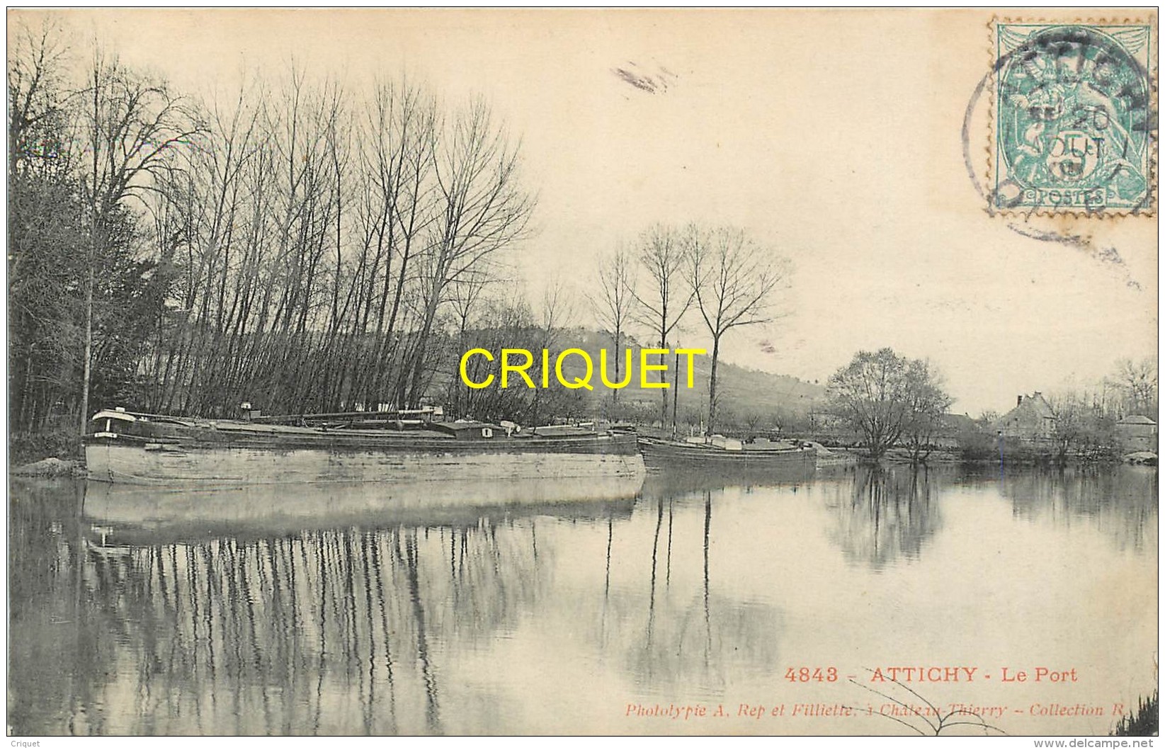 60 Attichy, Le Port, Belle Péniches Amarrées..., Carte Pas Courante Affranchie 1905 - Attichy