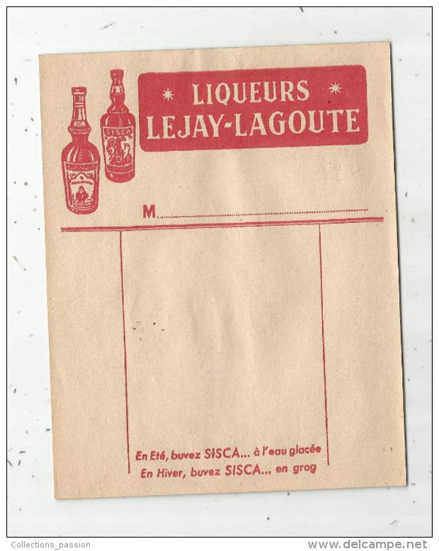 Carnet , Facturettes , Liqueurs LEJAY - LAGOUTE , Sisca , Frais Fr : 1.55€ - Drogisterij & Parfum