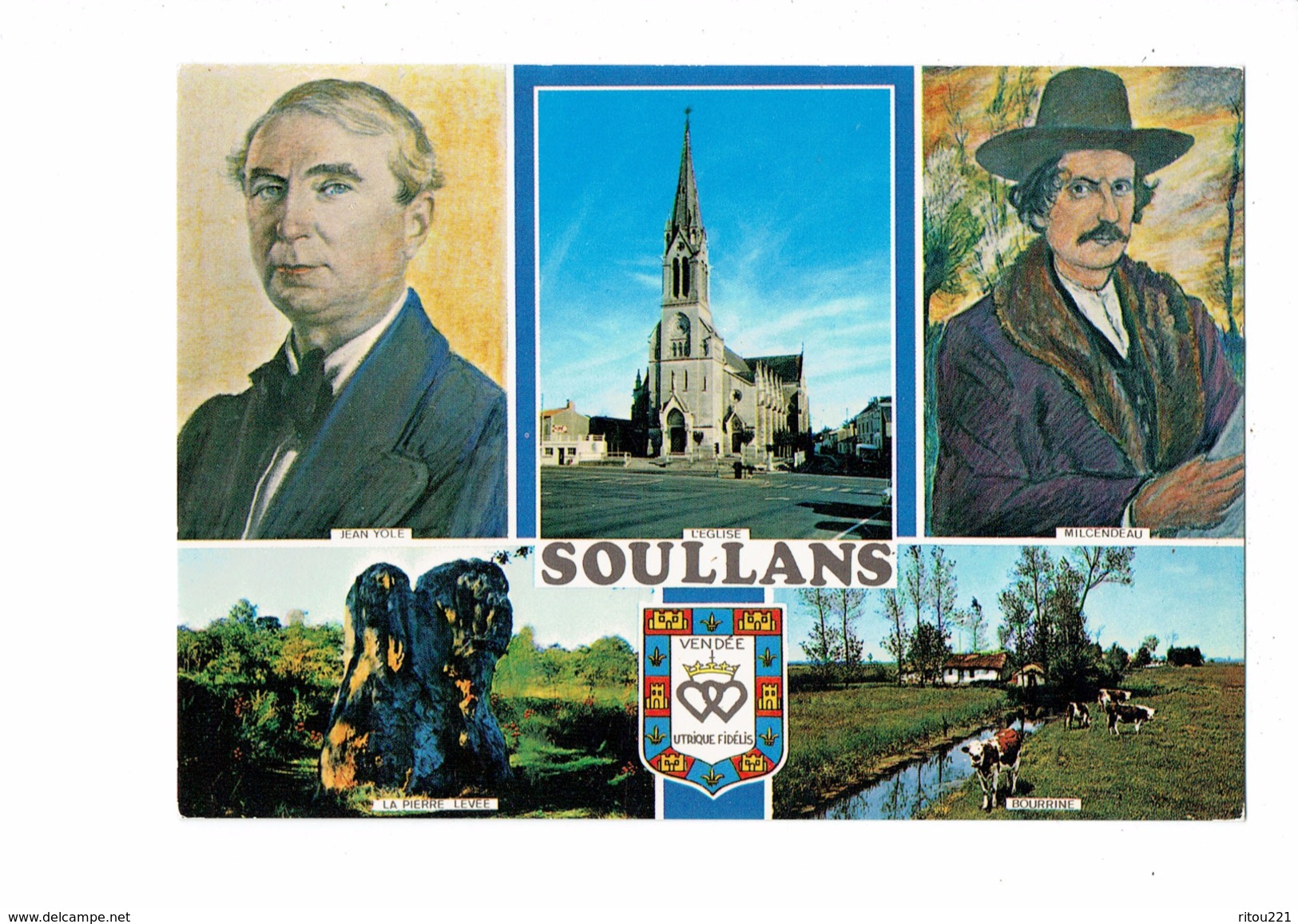 Cpm - 85 - SOULLANS - Multivues - BOURRINE Vaches Au Pré / église JEAN YOKE MILCENDEAU - Soullans