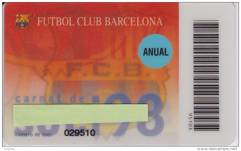 CARNET DE SOCIO DE FUTBOL CLUB BARCELONA AÑO 1998 ANUAL (FOOTBALL) BARÇA (LA CAIXA) - Sport