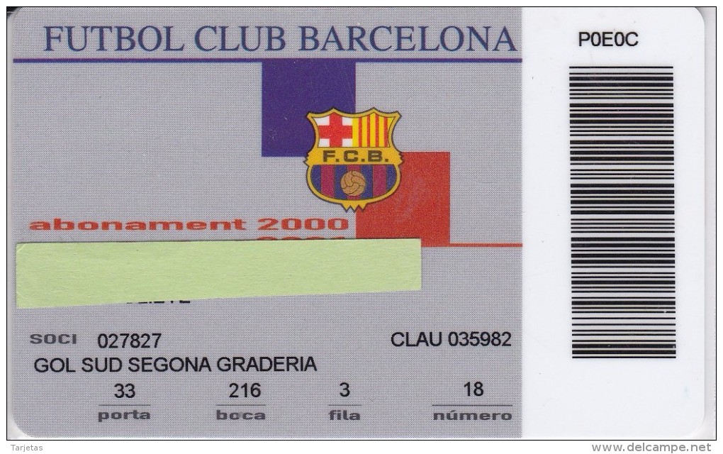 CARNET DE SOCIO DE FUTBOL CLUB BARCELONA AÑO 2000-2001 GOL SUD (FOOTBALL) BARÇA (LA CAIXA) - Sport