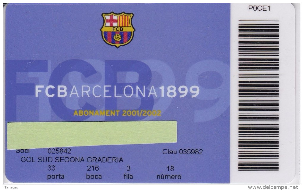 CARNET DE SOCIO DE FUTBOL CLUB BARCELONA AÑO 2001-02 GOL SUD (FOOTBALL) BARÇA (LA CAIXA) - Sport