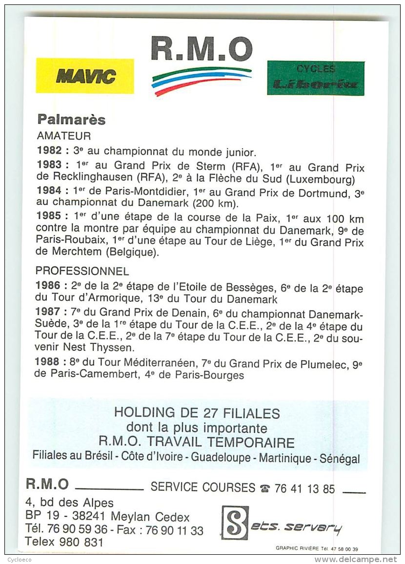 Per PEDERSEN . 2 Scans. Cyclisme. RMO 1989 - Ciclismo