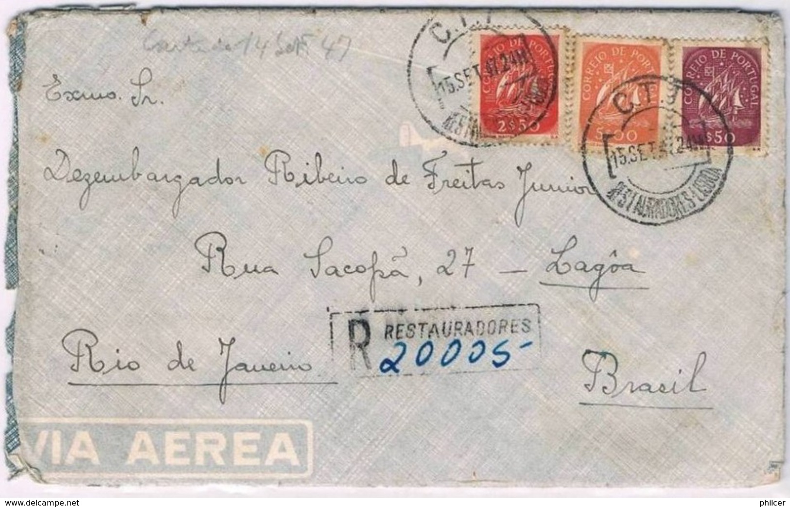 Portugal, 1947, Correio Aéreo Lisboa- Rio De Janeiro - Gebraucht