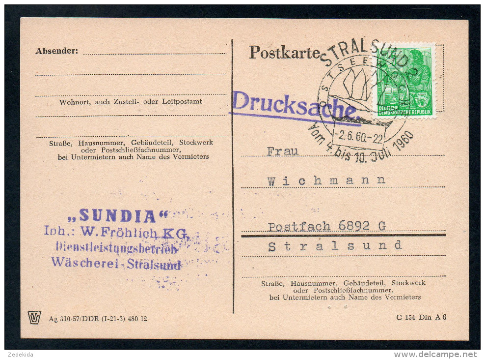 8374 - Alte Postkarte - Drucksache - Sonderstempel Stralsund - 1960 - Maschinenstempel (EMA)