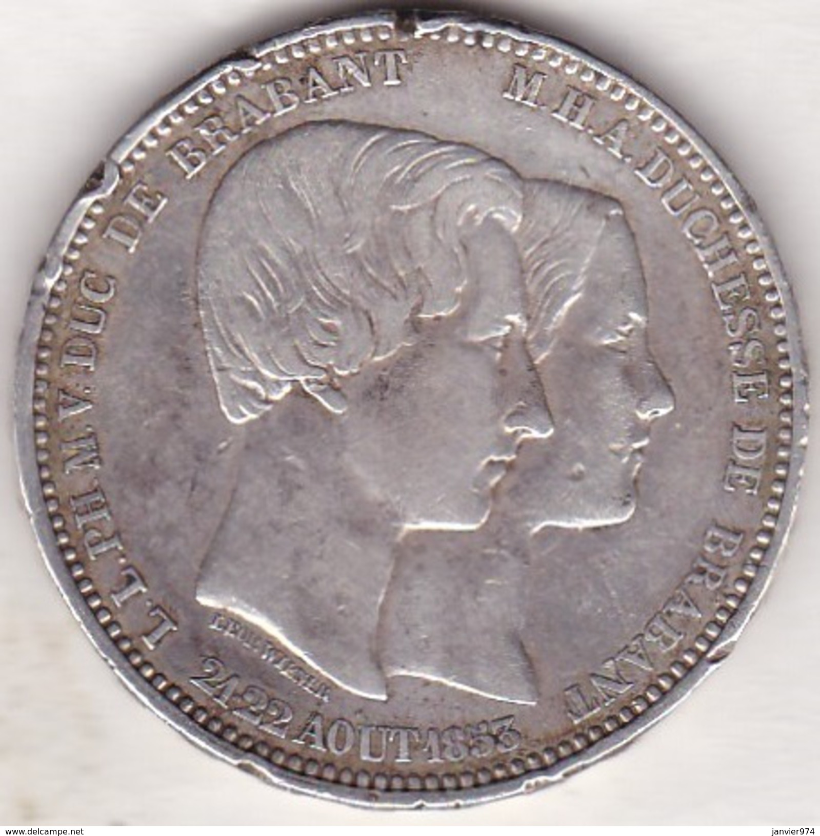 5 FRANCS 21/22 AOUT 1853. MARIAGE DU DUC DE BRABANT. LEOPOLD PREMIER. ARGENT - 5 Francs