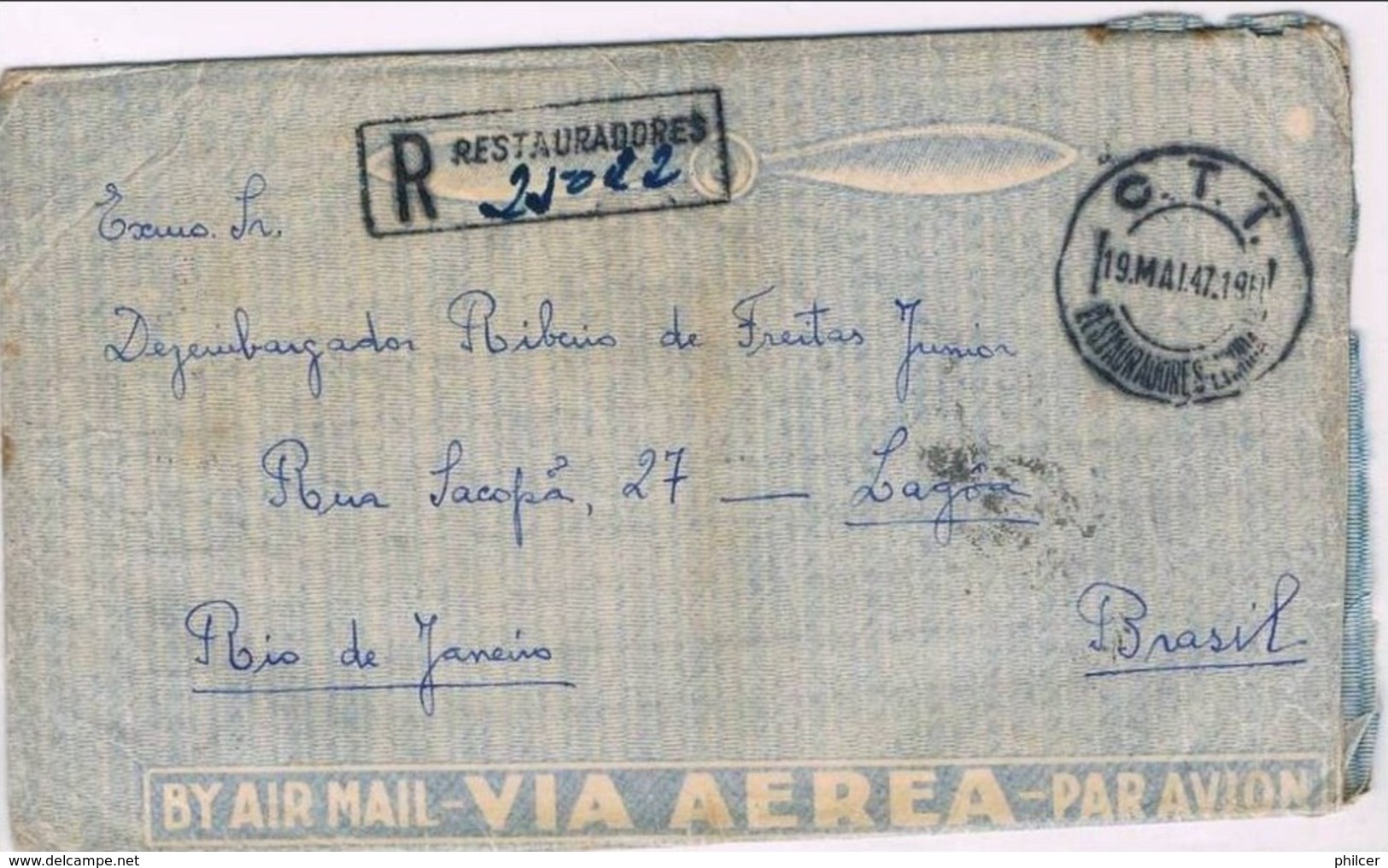 Portugal, 1947, Correio Aéreo Lisboa-Rio De Janeiro - Usati