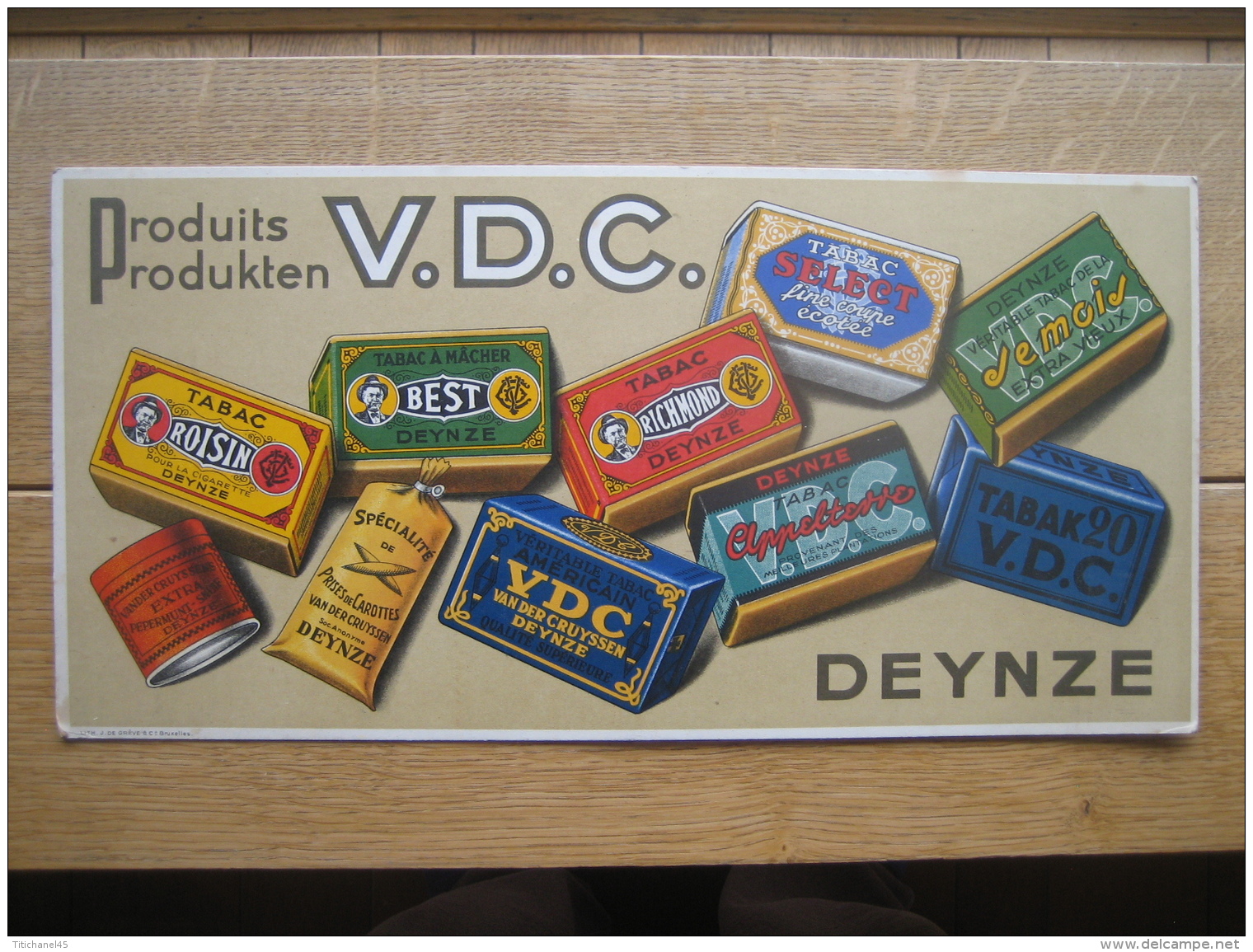 Ancien Carton Publicitaire Produits V.D.C. DEINZE -  Tabac, Tabak - Lithographie J. DE GREVE &amp; C°, BRUXELLES - Plaques En Carton