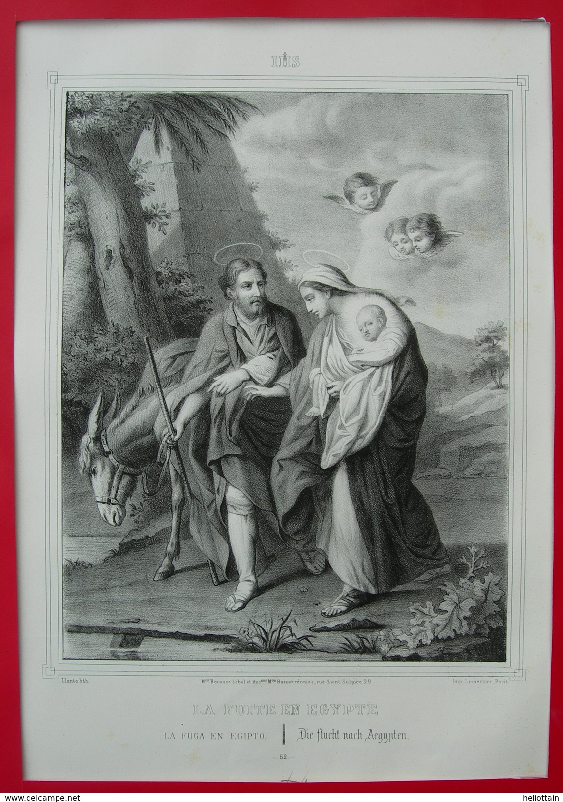 Grande IMAGE PIEUSE (30 Cm X 21 Cm) Llanta Litho / Bouasse-Lebel Pl 62 - LA FUITE EN EGYPTE HOLY CARD FLIGHT INTO EGYPT - Devotion Images