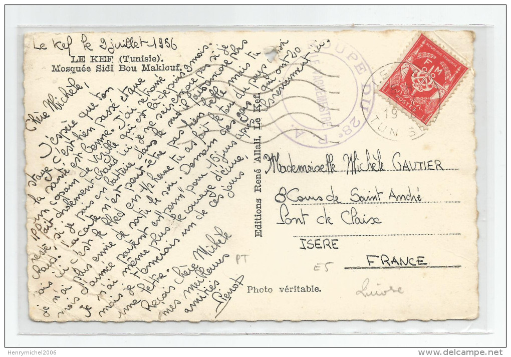 Marcophilie - Cachet Militaire Groupe Du 28e Ra Tunisie 1956 El Kef  Timbre Fm Franchise Guerre D'indépendance - Militärstempel Ab 1900 (ausser Kriegszeiten)