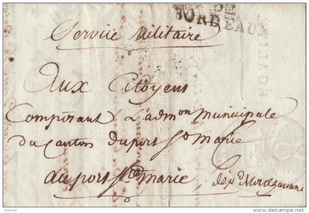 Lettre De  Bordeaux Du 25 Thermidor De L'an 4 Soit Du 12.08.1796 - 1701-1800: Precursori XVIII