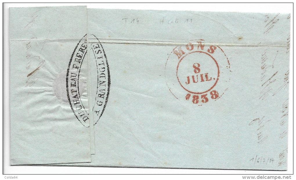 Lettre De  Peruwelz Pour Mons. 8 Juillet 1838. - 1830-1849 (Belgique Indépendante)