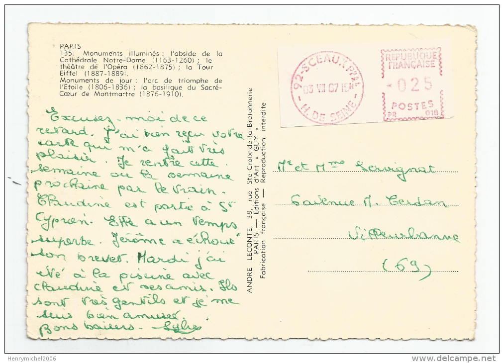 Vignette 1967 Sceaux 92 H De Seine  0,25 Postes Sur Carte Postale Paris - Other & Unclassified