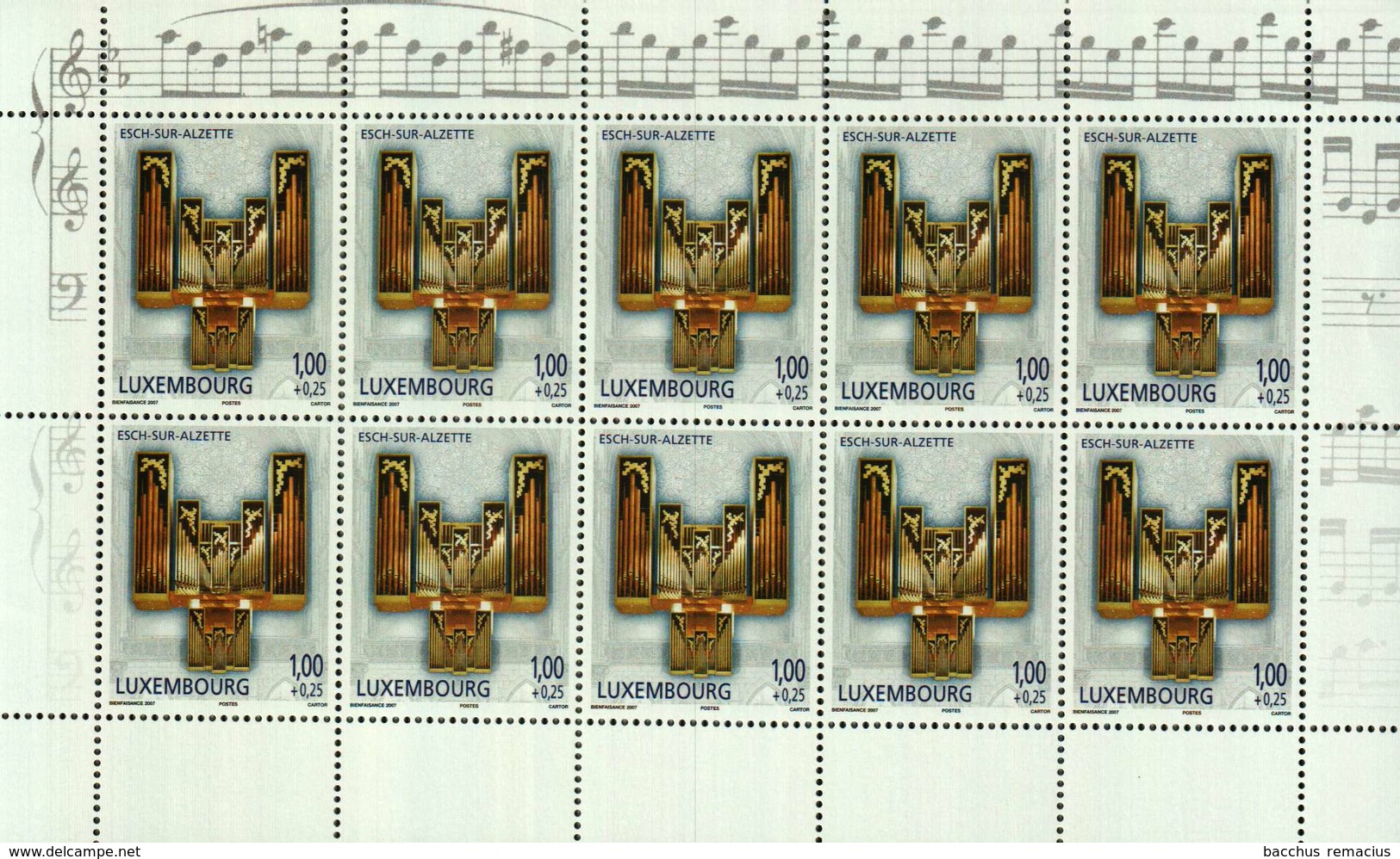 Luxembourg 4 Feuillets De 10 Timbres à 0,50+0,05euro/0,70+0,10/0,90+0,10/1+0,25 Orgue,Orgel,OrganTimbreBienfaisance 2007 - Blocks & Sheetlets & Panes