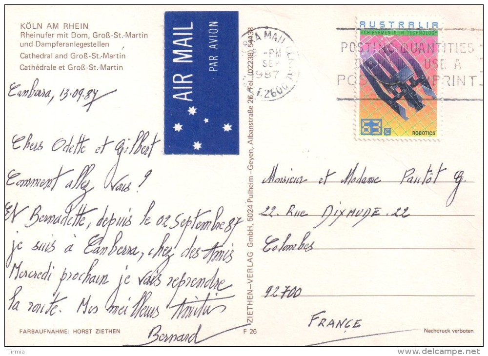 Köln Am Rhein - 1987 (timbre Et Oblitération D'Australie) - Koeln