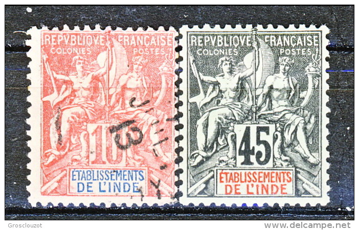 India 1900 - 07 N. 14 C. 10 Rosso Usato E N. 18 C. 45 Nero Su Verde MLH Catalogo € 8,30 X - Used Stamps