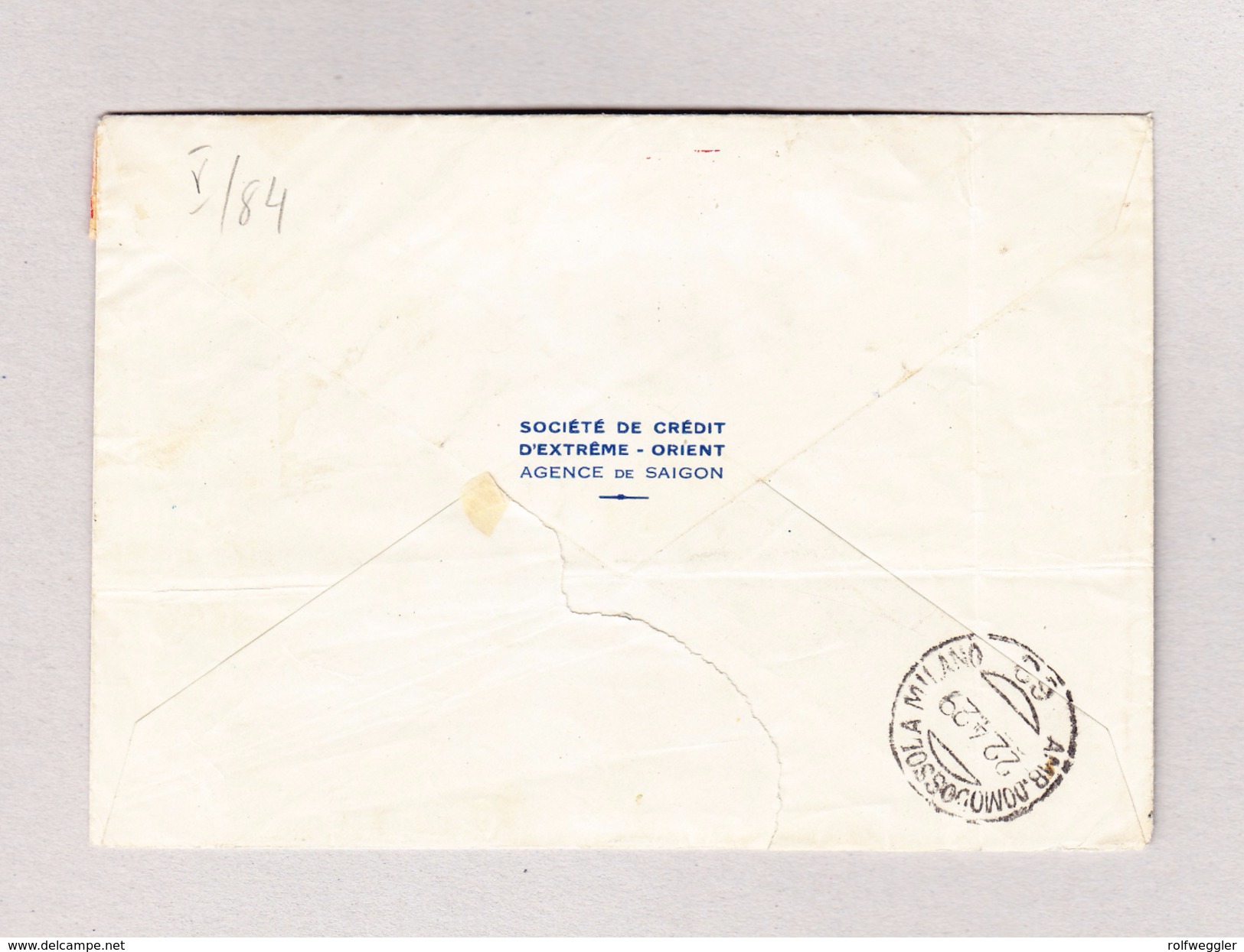 Frankreich Indochina SAIGON 11.4.1929 Luftpost R-Brief Nach Italien Stempel 1er Voyage Postal Par Avion Indochine-France - Luchtpost