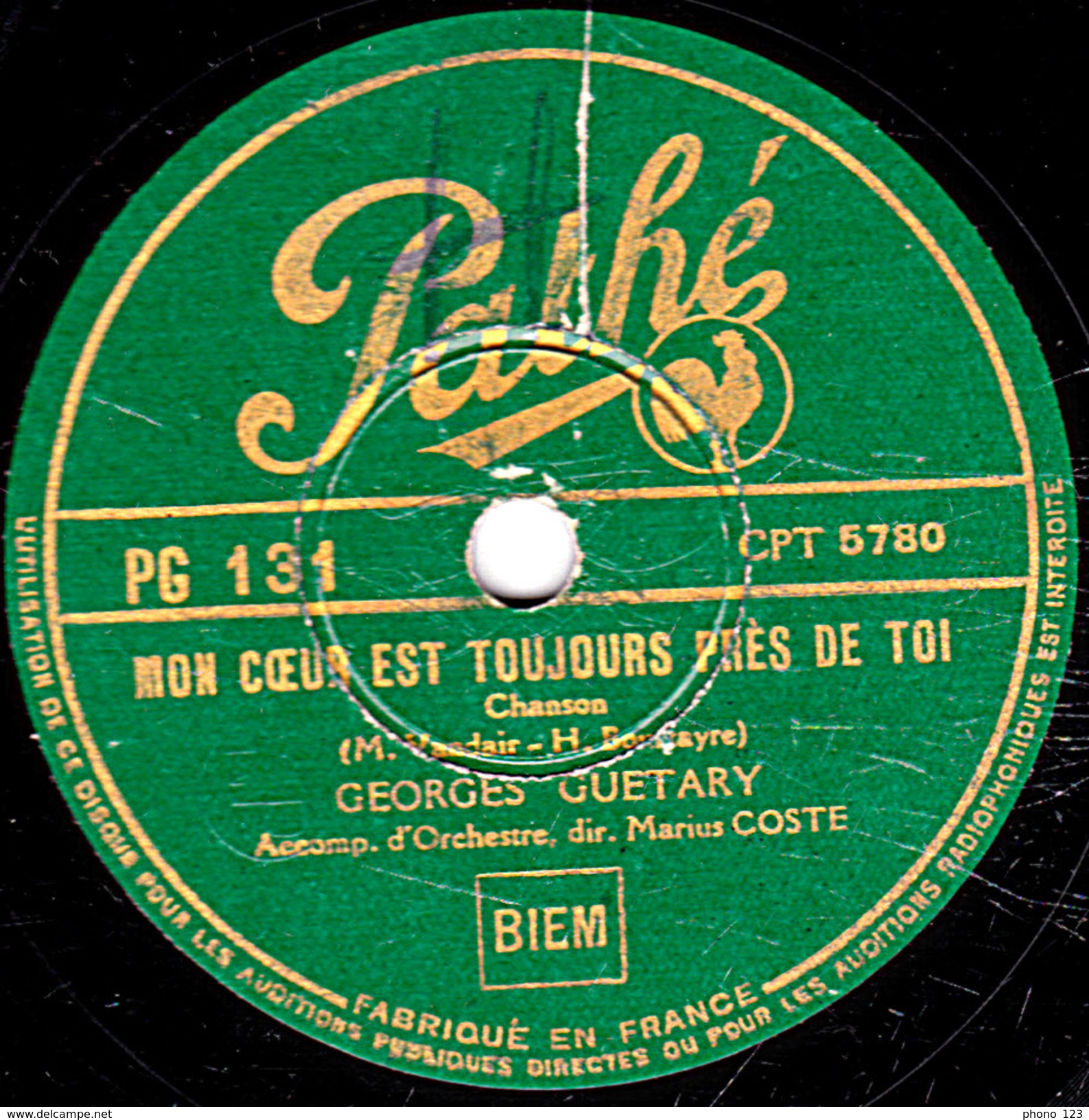 78 T. - 25 Cm - état  B -  GEORGES GUETARY - SI VOUS VOULEZ SAVOIR - MON COEUR EST TOUJOURS PRES DE TOI - 78 T - Disques Pour Gramophone