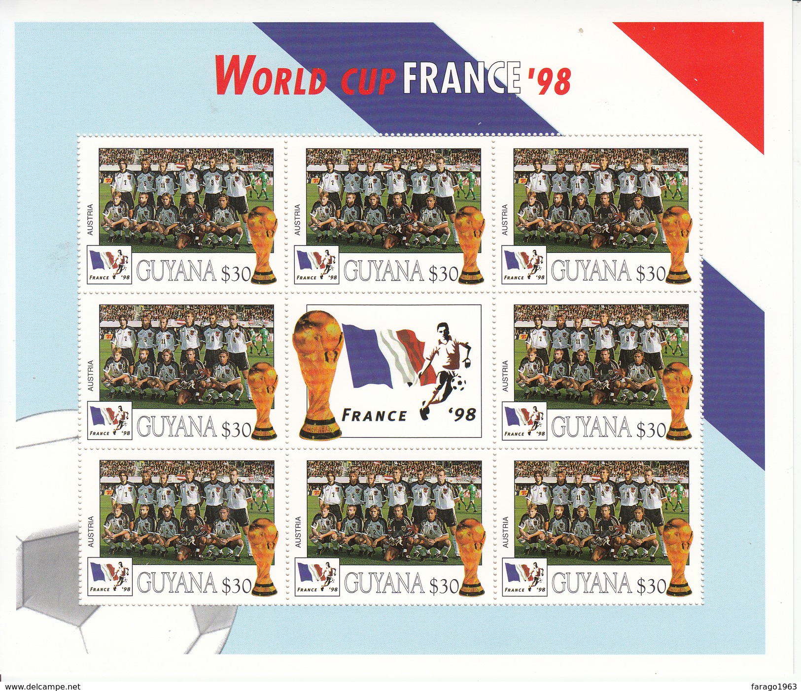 1998 Guyana Weltmeisterschaft Fußball Frankreich Team Österreich Blatt Von 8 MNH Großes Weihnachtsgeschenk - 1998 – France