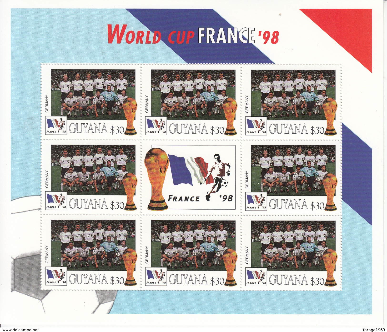 1998 Guyana Weltmeisterschaft Fußball Frankreich Team Deutschland Blatt Von 8 MNH Großes Weihnachtsgeschenk - 1998 – France