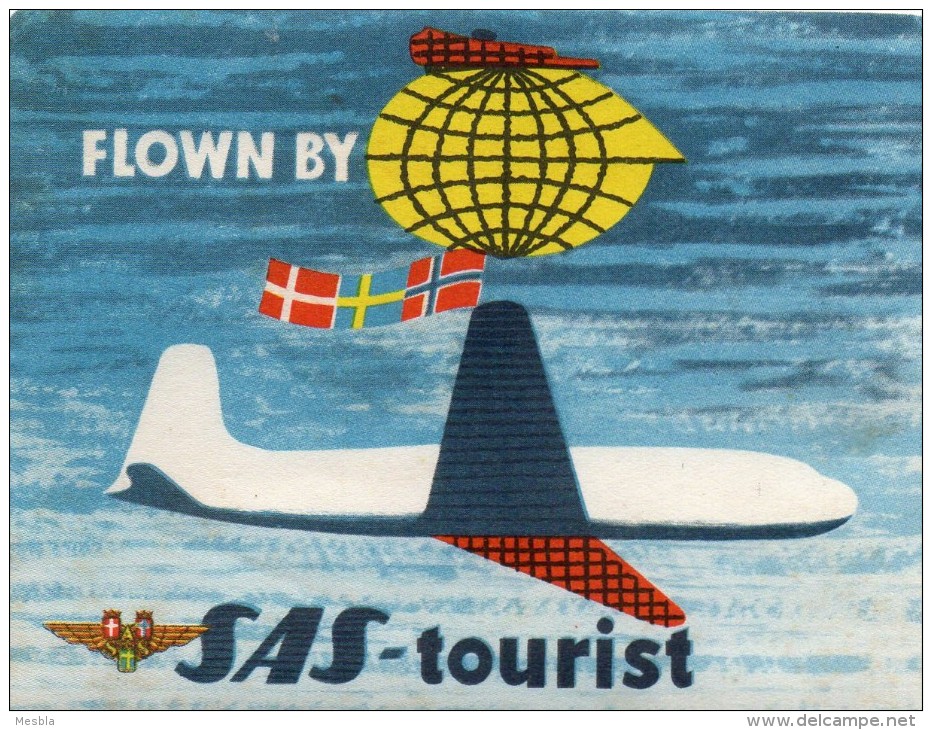 Etiquette  Baggage à Coller  -  Flown  By   S.A.S  - Tourist  -   Scandinavian  Airlines  System - Stickers