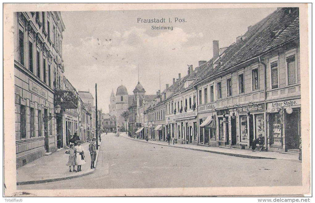 FRAUSTADT In Posen Wschowa Steinweg Belebt Geschäfte Links Liches Hotel 6.12.1922 Gelaufen Rechts Arthur Stolpe Usw - Posen