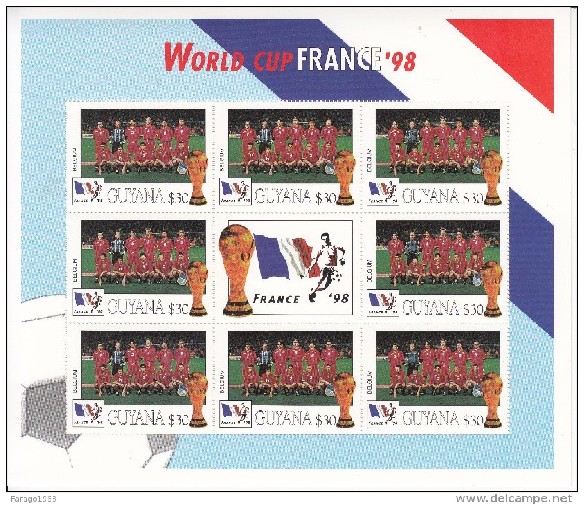 1998  Guyana World Cup Football France  Team BELGIUM Miniature Sheet Of 8 MNH. Great Christmas Present! - 1998 – France