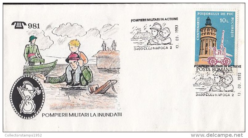 52697- MILITARY FIREFIGHTERS HELPING AT FLOODS, FIREMEN, SPECIAL COVER, 1993, ROMANIA - Firemen