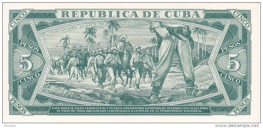 SPECIMEN BILLETE DE CUBA DE 5 PESOS DEL AÑO 1972 DE ANTONIO MACEO (BANKNOTE) SIN CIRCULAR-UNCIRCULATED - Cuba