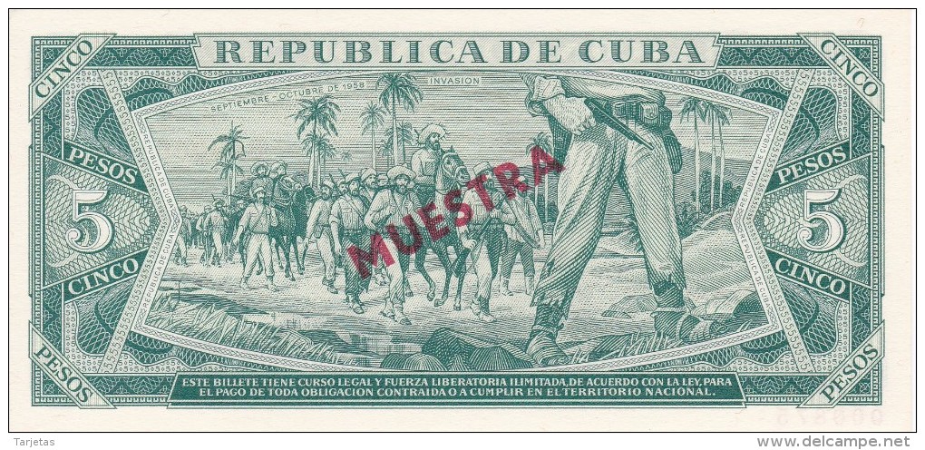 MUESTRA BILLETE DE CUBA DE 5 PESOS DEL AÑO 1984 DE ANTONIO MACEO (SPECIMEN) (BANKNOTE) SIN CIRCULAR-UNCIRCULATED - Cuba